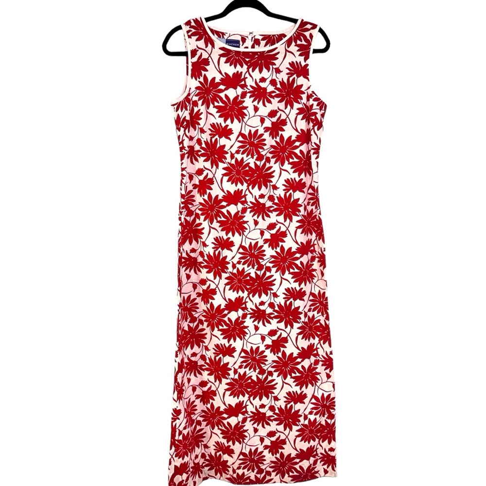 Bushwacker Dress Women 8 Linen Blend Red White Sheath Floral Sleeveless